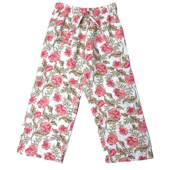 JOIE Pants - Joie Linen Pants Women's Size L Pink Floral Wide Leg Ankle Pull on Beach